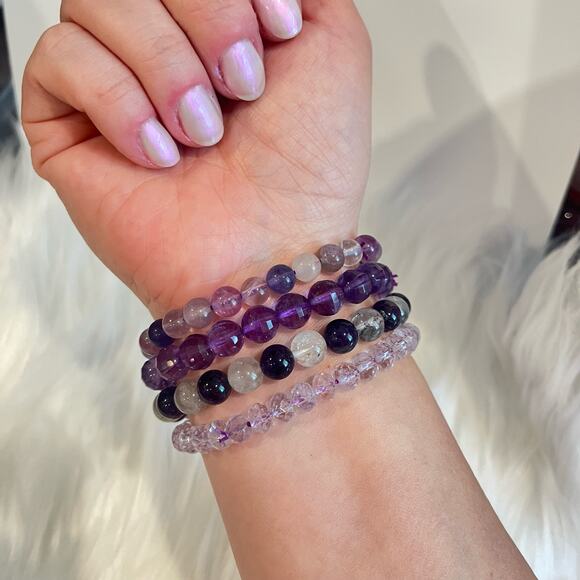 Crystal Bracelet Stack | Amethyst, Clear Quartz, Fluorite & Black Tourmaline - Picture 3 of 3